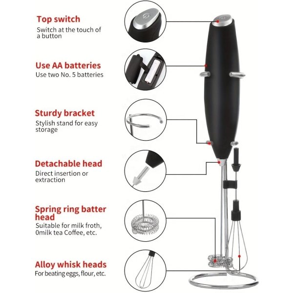 H6286a4923df2444aaea61cf1c48d7802l.jpg Compact 2-in-1 Handheld Milk Frother Egg Whisk Portable Battery-Powered Mini Blender With Stainless Steel Stand for Coffee