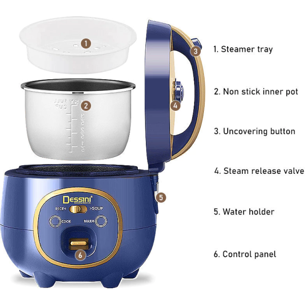 DESSINI ITALY 1.8L Electric Rice Cooker Non Stick Aluminium Inner Pot with Steamer Pengukus Periuk Nasi Elektrik