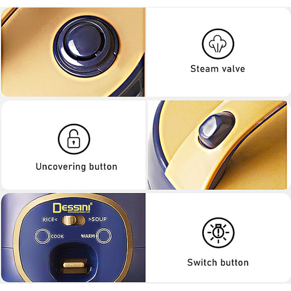 DESSINI ITALY 1.8L Electric Rice Cooker Non Stick Aluminium Inner Pot with Steamer Pengukus Periuk Nasi Elektrik